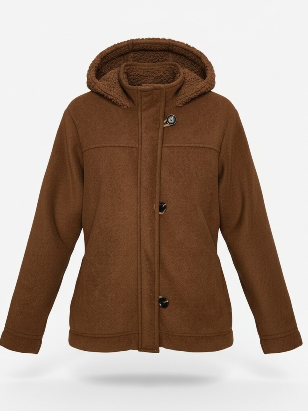 i5 Apparel Brown Sherpa Lined Hooded Duffle Coat Women Fall Jacket Size S